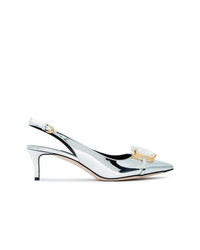 Marco De Vincenzo Silver Crystal 45 Patent Leather Slingbacks