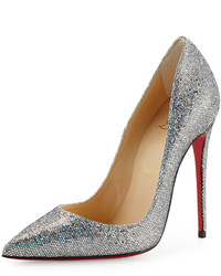 Christian Louboutin So Kate 120mm Glitter Red Sole Pump Silver