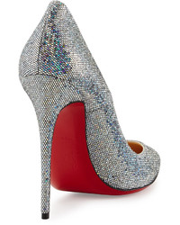 Christian Louboutin So Kate 120mm Glitter Red Sole Pump Silver