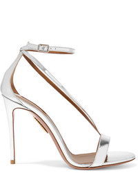 Aquazzura Casanova Metallic Leather Sandals Silver