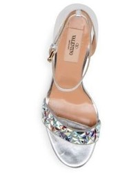Valentino Glam Tile Metallic Leather Ankle Strap Sandals