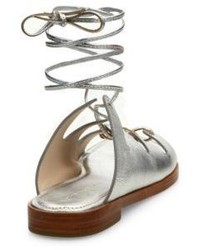 Loeffler Randall Kira Metallic Leather Lace Up Sandals