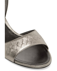 Bottega Veneta Metallic Intrecciato Leather Sandals Silver