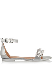 Givenchy Metallic Leather Sandals With Crystals Silver