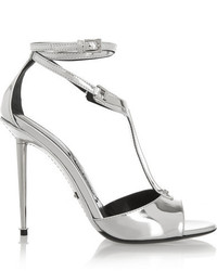 Tom Ford Metallic Leather T Bar Sandals Silver