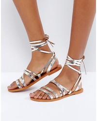 Pull&Bear Metallic Tie Up Leather Sandals