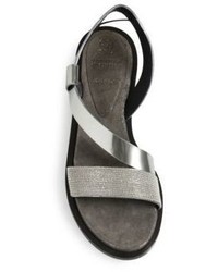 Brunello Cucinelli Monili Beaded Metallic Leather Sandals