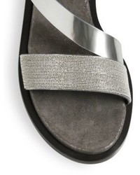Brunello Cucinelli Monili Beaded Metallic Leather Sandals