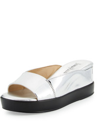 Neiman Marcus Pammelah Platform Slide Sandal Silver