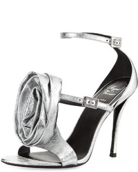 Roger Vivier Rose And Roll Leather 100mm Sandal Silver