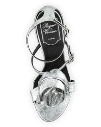 Roger Vivier Rose And Roll Leather 100mm Sandal Silver