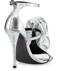 Roger Vivier Rose And Roll Leather 100mm Sandal Silver