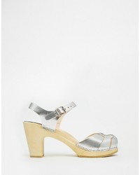 Swedish Hasbeens Silver Metallic Peep Toe Super High Sandals