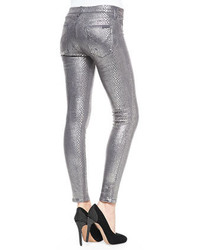 Hudson Nico Metallic Printed Skinny Pants Silver Snake