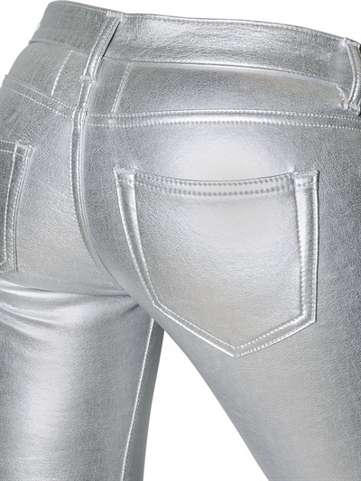 Saint Laurent Metallic Faux Leather Trousers, $750 | LUISAVIAROMA