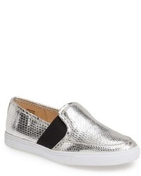 Silver Leather Slip-on Sneakers