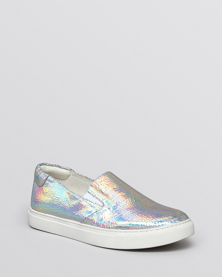 metallic slip on sneakers
