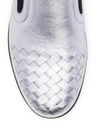 Bottega Veneta Metallic Intrecciato Leather Slip On Sneakers