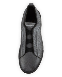 Ermenegildo Zegna Metallic Leather Slip On Sneaker Silver