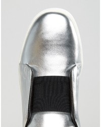 Sol Sana Mickey Slip On Silver Leather Sneakers