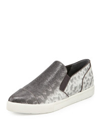Vince Payer Embossed Pointed Toe Slip On Sneaker Silvergray