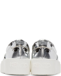 Kenzo Silver Eye Print Slip On Sneakers