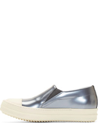 Rick Owens Silver Leather Boat Slip On Sneakers