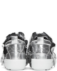 MSGM Silver Metallic Ruffle Slip On Sneakers