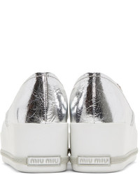 Miu Miu Silver Pointed Slip On Sneakers