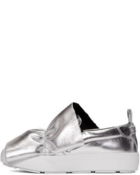 MSGM Silver Ruched Slip On Sneakers