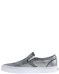 Vans Unisex Classic Slip On Sneakers In Metallic Silver Leather