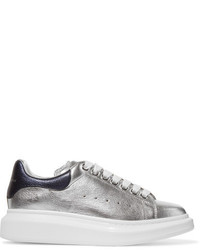 Alexander McQueen Metallic Leather Exaggerated Sole Sneakers Silver