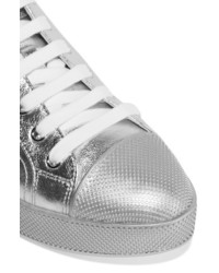 Prada Metallic Textured Leather Sneakers Silver