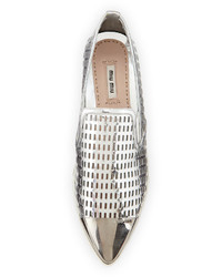 Miu Miu Perforated Cap Toe Platform Sneaker Silver