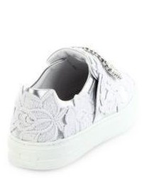 Roger Vivier Sneaky Viv Crystal Buckle Lace Embroidered Metallic Leather Sneakers