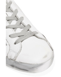 Golden Goose Deluxe Brand Super Star Distressed Leather Sneakers Silver