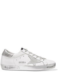 Golden Goose Deluxe Brand Super Star Distressed Leather Sneakers Silver