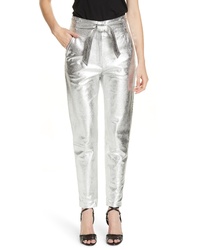 Silver Leather Tapered Pants