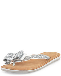 Kate Spade New York Icarda Glitter Bow Flat Thong Sandal Silver