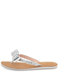Kate Spade New York Icarda Glitter Bow Flat Thong Sandal Silver