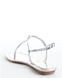Prada Silver Leather Thong Ankle Strap Sandals
