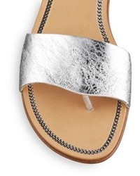 Stuart Weitzman Slip N Slide Metallic Leather Thong Sandals