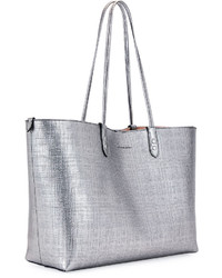 Alexander McQueen Lino Medium Leather Tote Bag Gray Metallic
