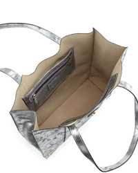 Neiman Marcus Metallic Faux Leather Tote Bag Silver