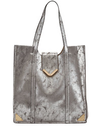 Neiman Marcus Metallic Faux Leather Tote Bag Silver