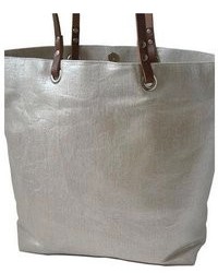 Independent Reign Metallic Linen And Leather Tote Bag Silver