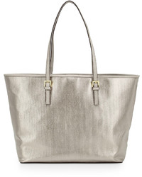 Neiman Marcus Vacay Metallic Faux Leather Tote Bag Pewter