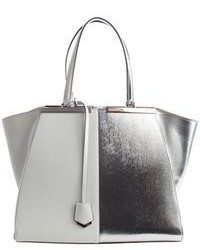 Fendi White And Silver Leather 3jours Engraved Logo Plate Tote