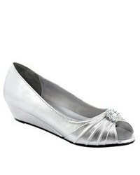 Silver Leather Wedge Pumps