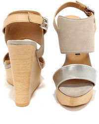 Kensie Devora Silver Suede Leather Platform Wedge Sandals